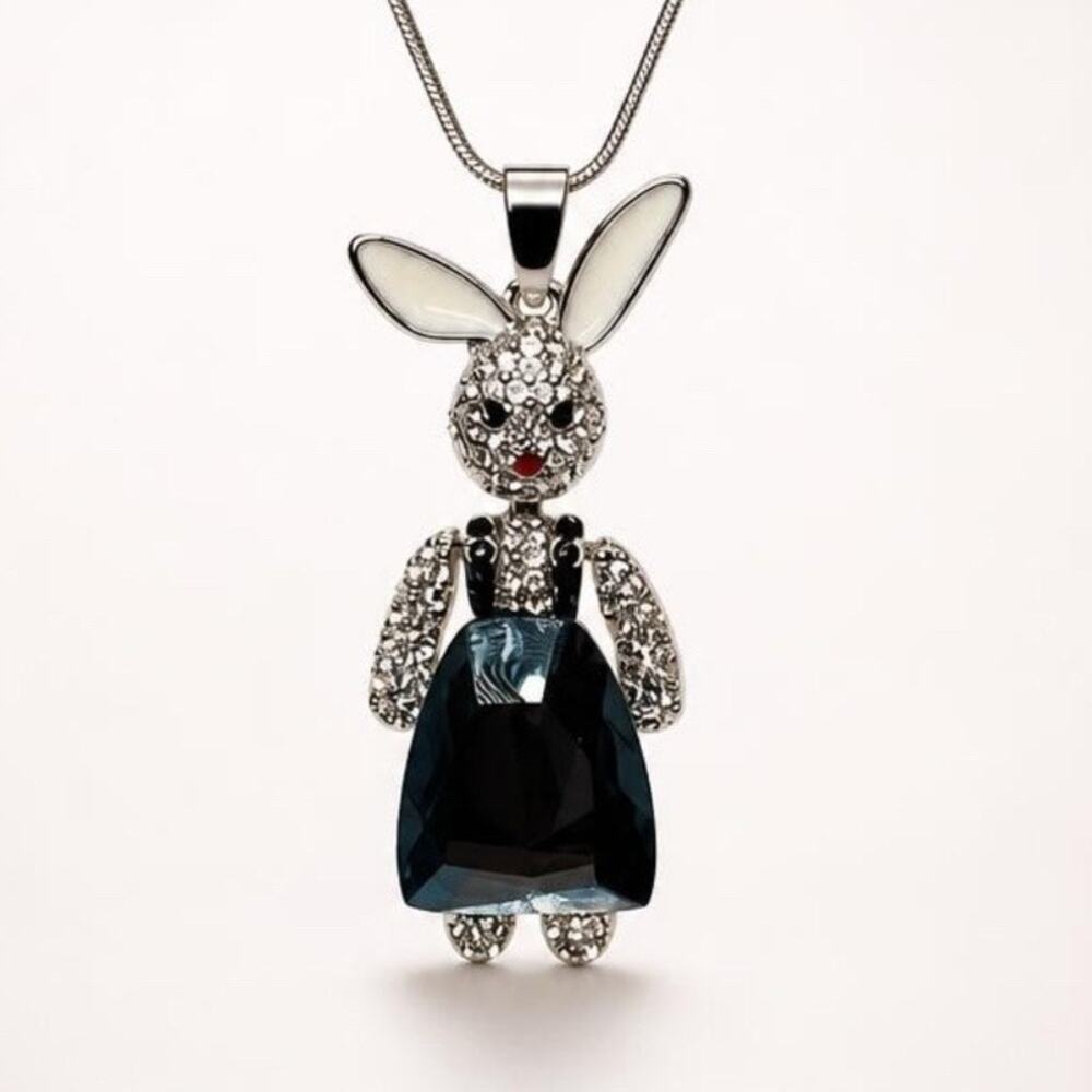 Articulated Austrian Crystal Bunny Necklace NWT 28-30” Chain